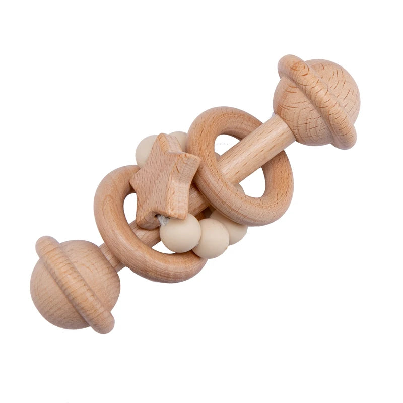 Natural Beech Wood Baby Rattle Set