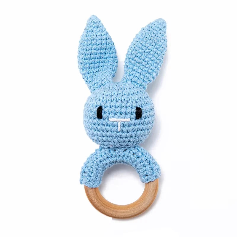 Handcrafted Crochet Bunny Rattle with Wooden Teether