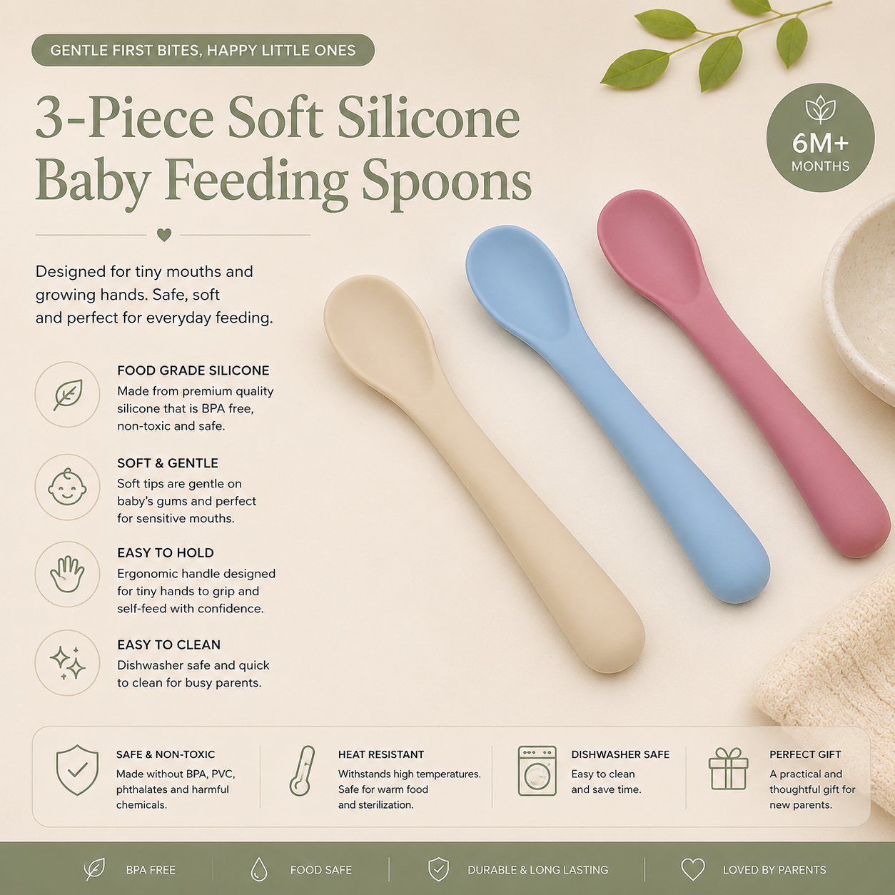 3-Piece Soft Silicone Baby Feeding Spoons