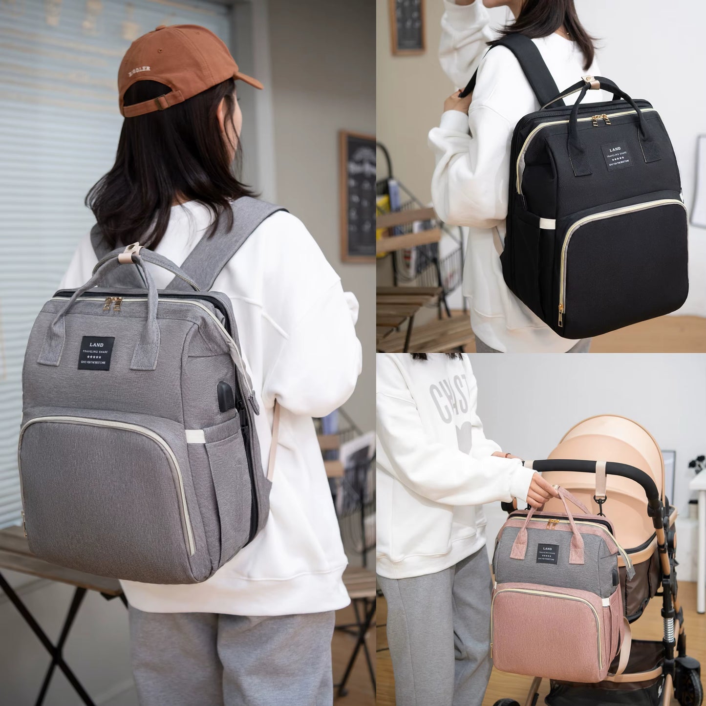 3-in-1 Diaper Bag with Foldable Baby Bed
