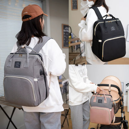 3-in-1 Diaper Bag with Foldable Baby Bed