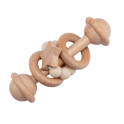 Natural Beech Wood Baby Rattle Set