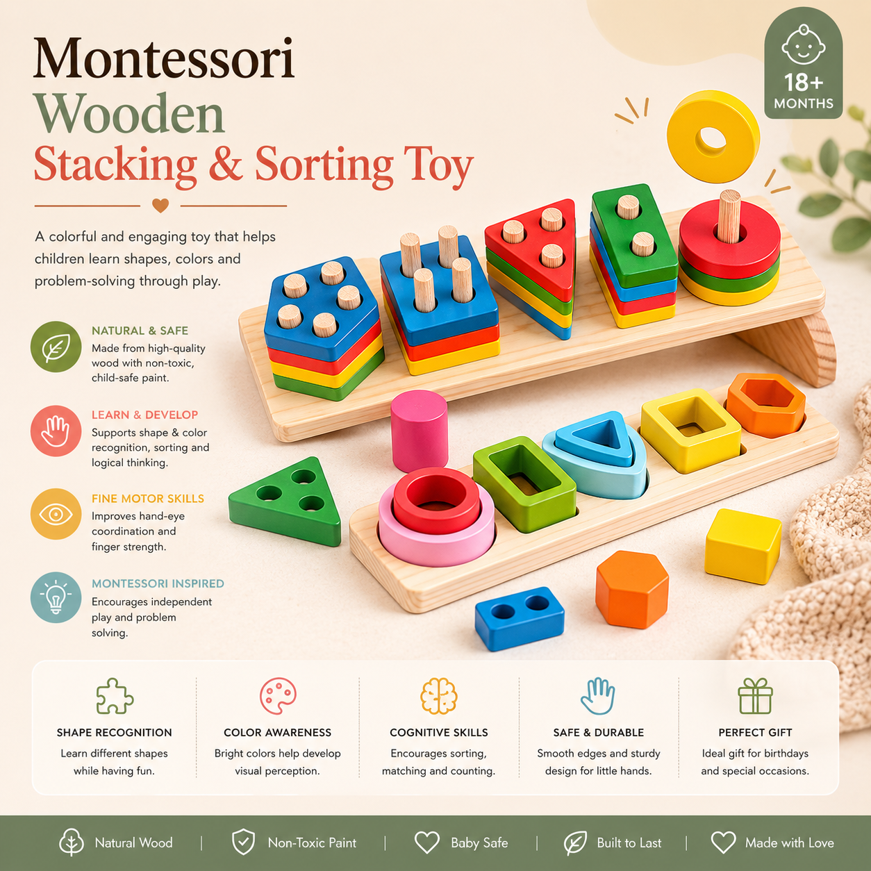 Montessori Wooden Stacking & Sorting Toy