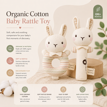 Organic Cotton Baby Rattle Toy