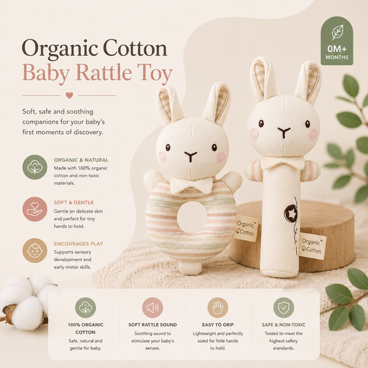 Organic Cotton Baby Rattle Toy