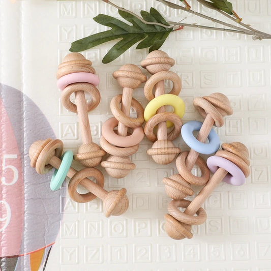 Baby Rattle Set with Silicone & Wooden Teethers