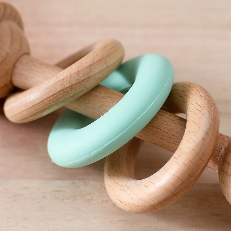 Baby Rattle Set with Silicone & Wooden Teethers