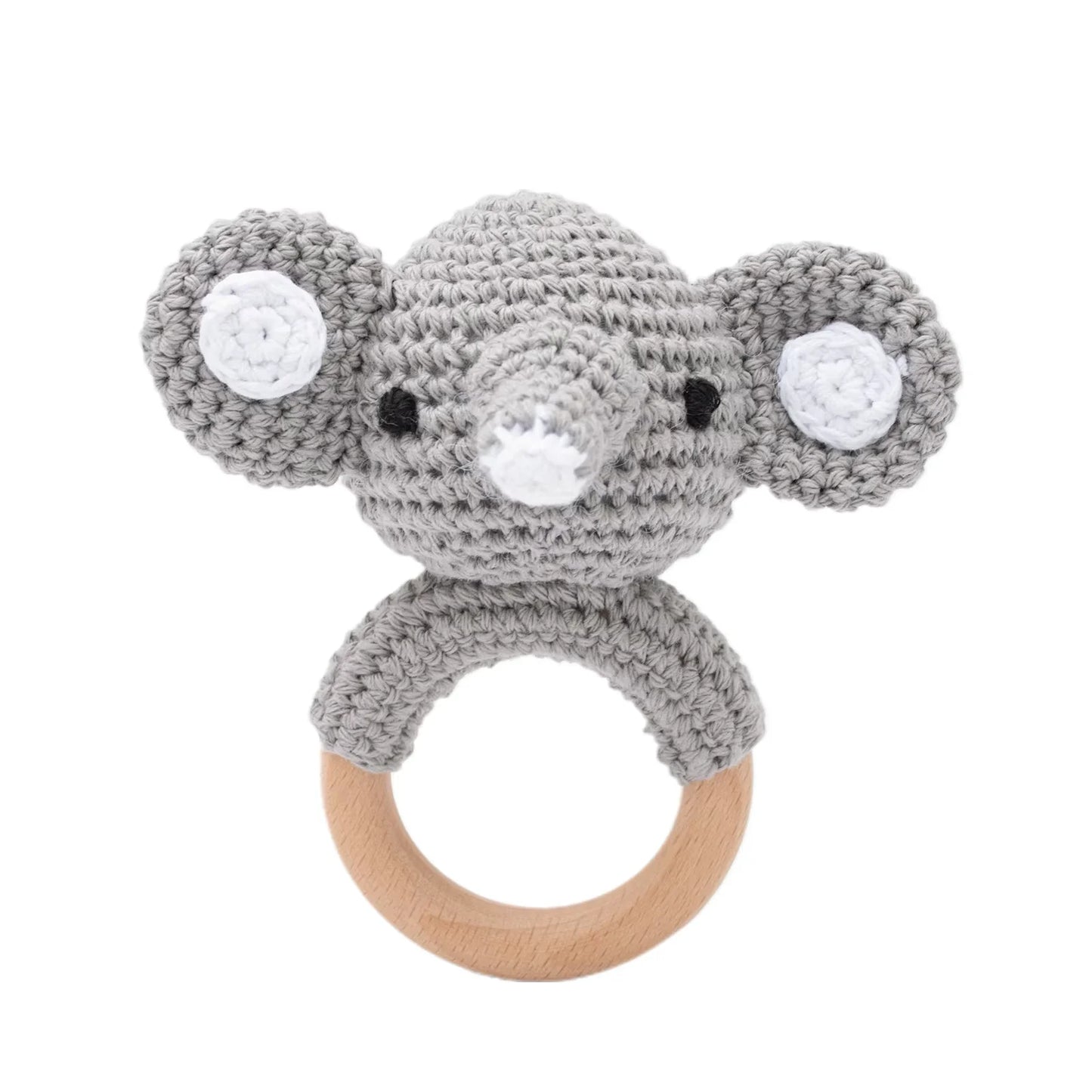 Handcrafted Crochet Bunny Rattle with Wooden Teether