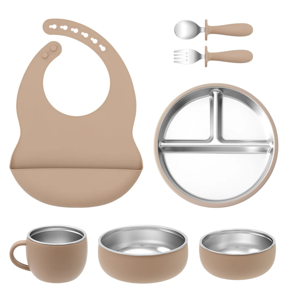 Stainless Steel & Silicone Mealtime Set - 7 Piece
