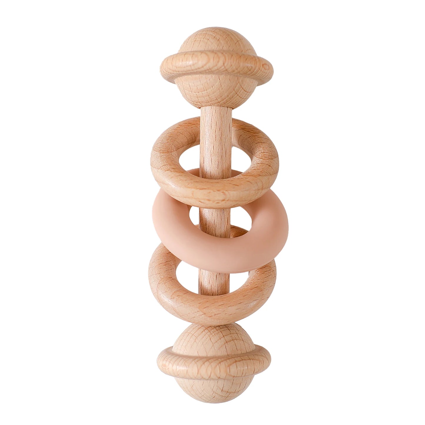Baby Rattle Set with Silicone & Wooden Teethers