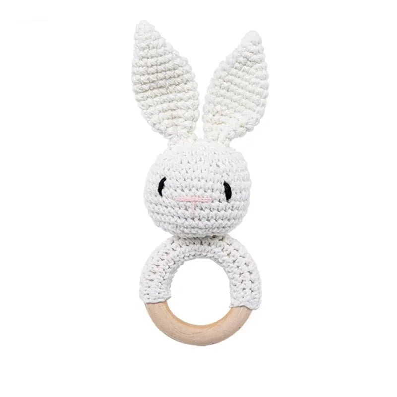 Handcrafted Crochet Bunny Rattle with Wooden Teether