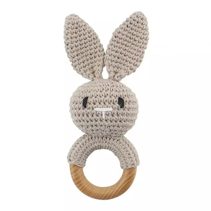 Handcrafted Crochet Bunny Rattle with Wooden Teether