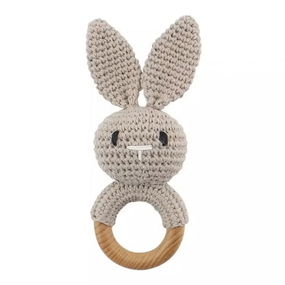 Handcrafted Crochet Bunny Rattle with Wooden Teether