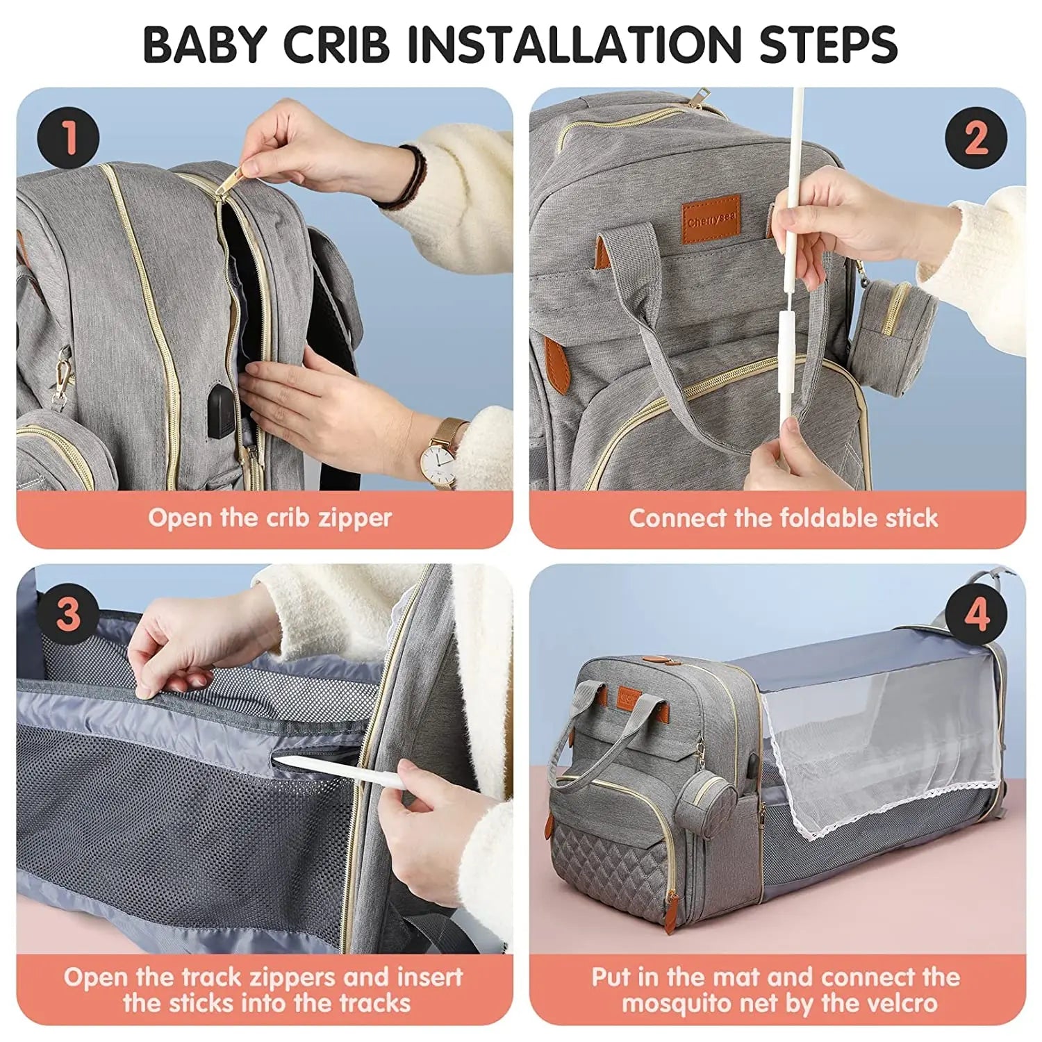 3-in-1 Baby Diaper Bag Backpack with Foldable Travel Bed – LittleNord