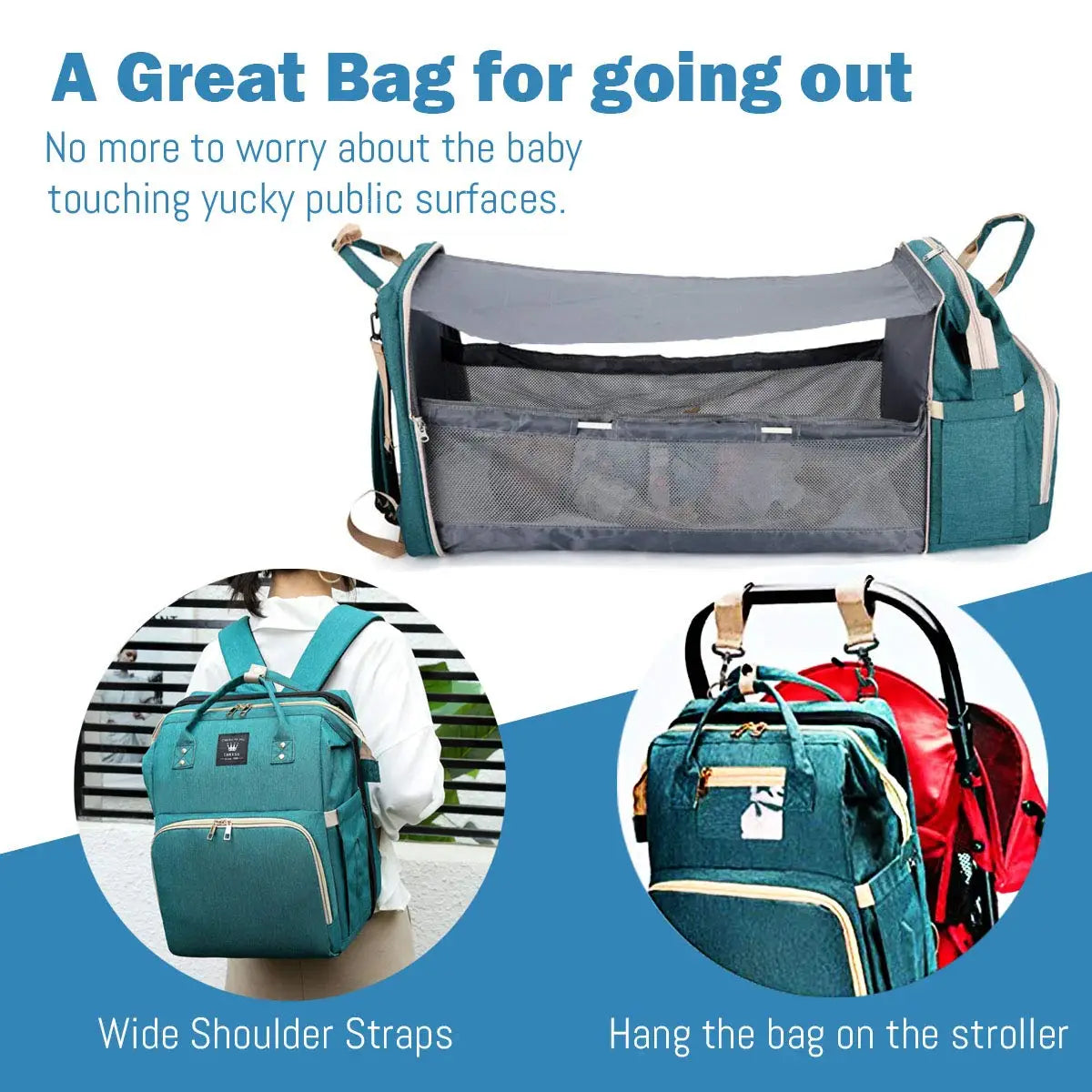 3-in-1 Baby Diaper Bag Backpack with Foldable Travel Bed