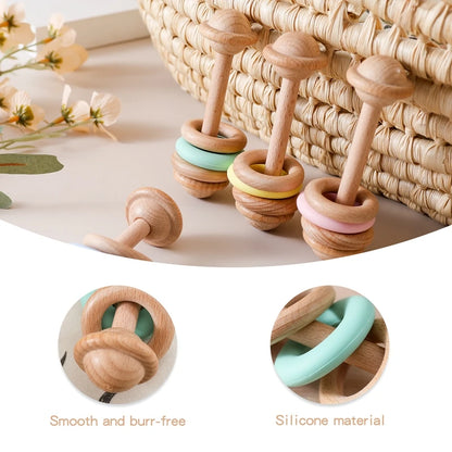 Baby Rattle Set with Silicone & Wooden Teethers