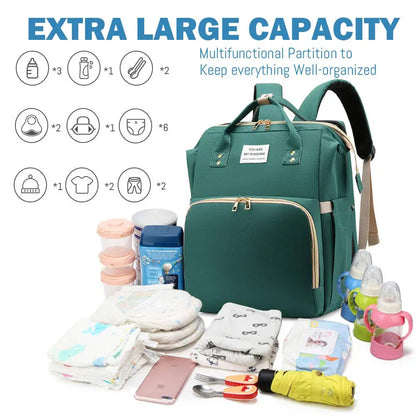 3-in-1 Baby Diaper Bag Backpack with Foldable Travel Bed