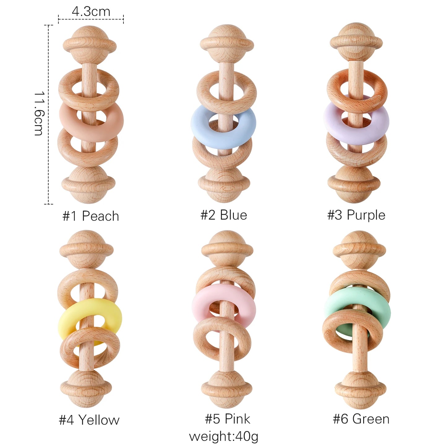 Baby Rattle Set with Silicone & Wooden Teethers
