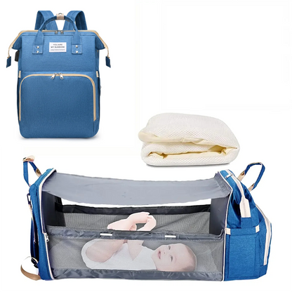 3-in-1 Baby Diaper Bag Backpack with Foldable Travel Bed