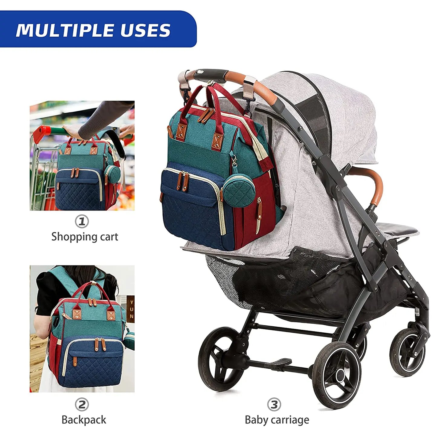 3-in-1 Baby Diaper Bag Backpack with Foldable Travel Bed