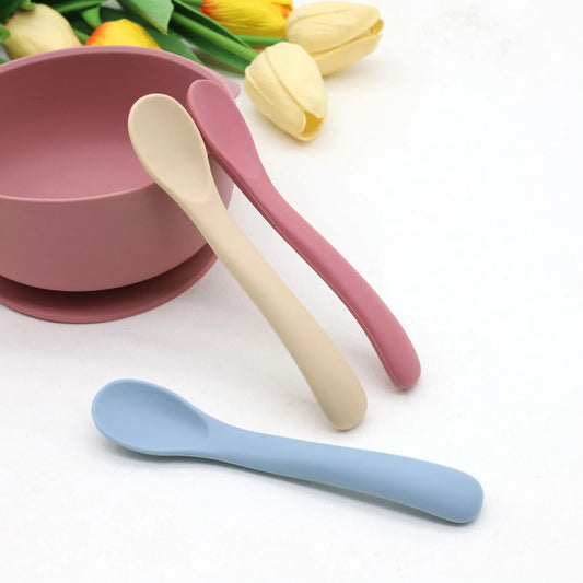 3-teiliges weiches Silikon-Babyfütterslöffel-Set