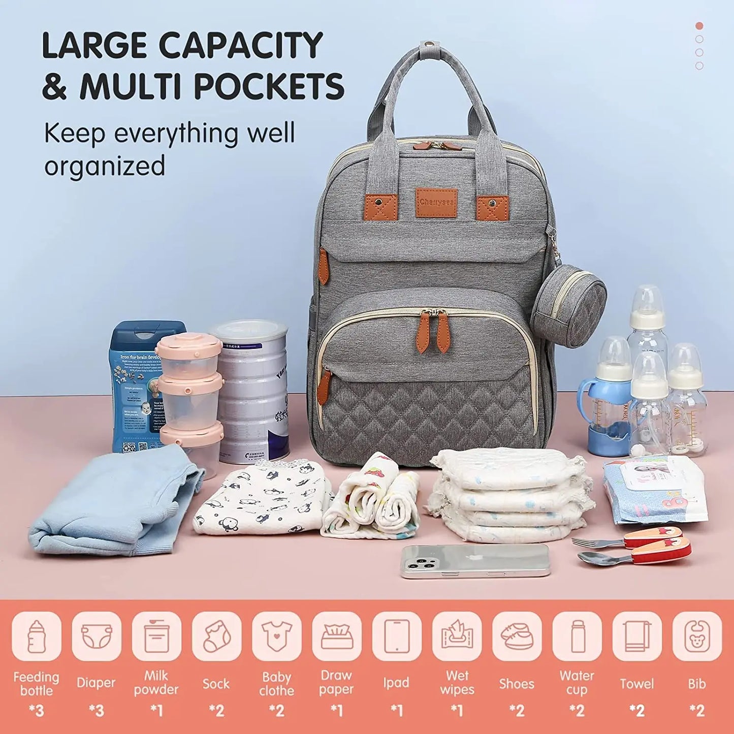 3-in-1 Baby Diaper Bag Backpack with Foldable Travel Bed