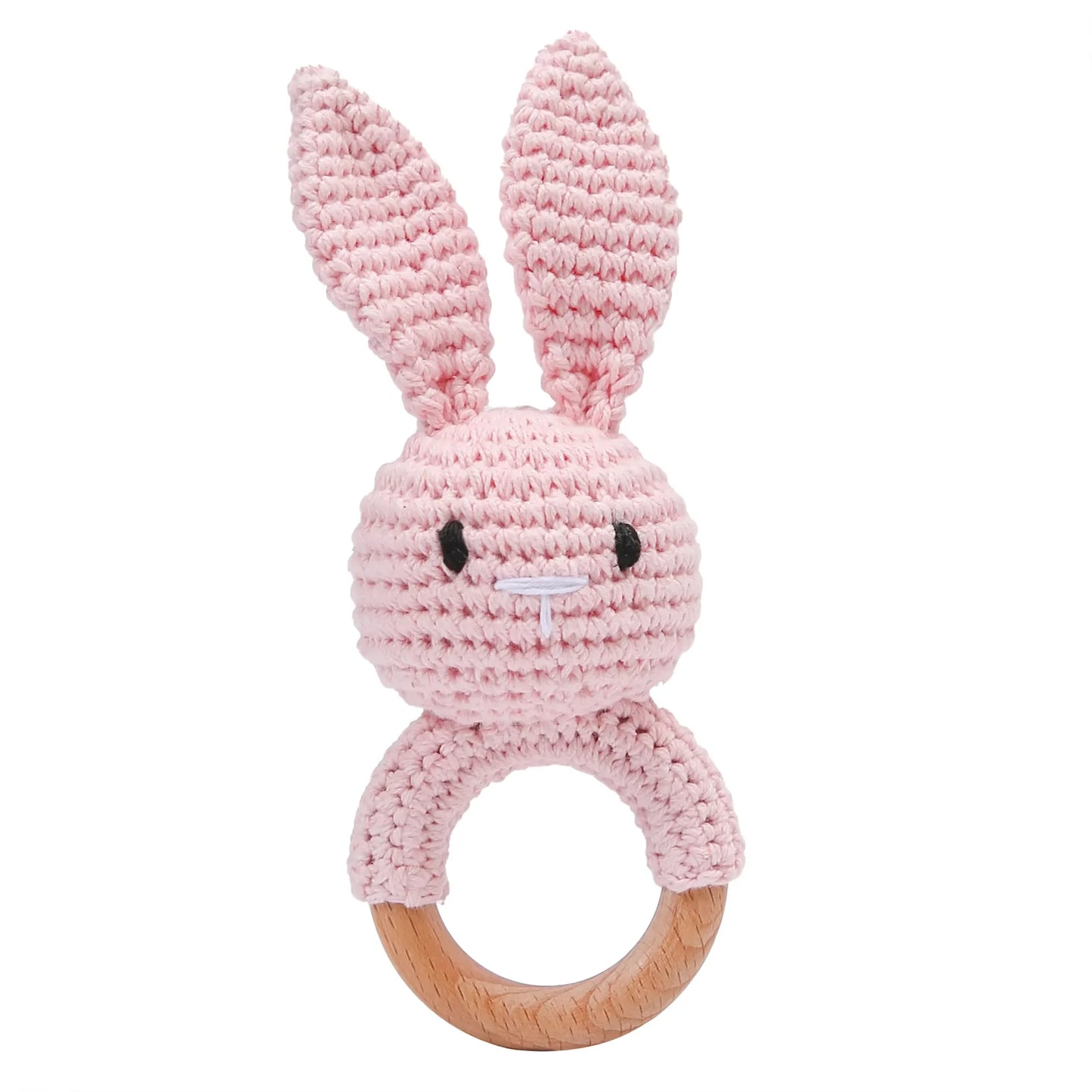 Handcrafted Crochet Bunny Rattle with Wooden Teether