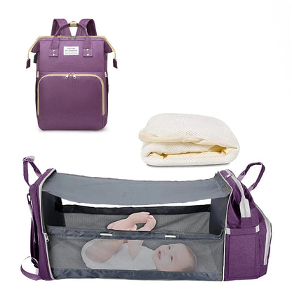 3-in-1 Baby Diaper Bag Backpack with Foldable Travel Bed