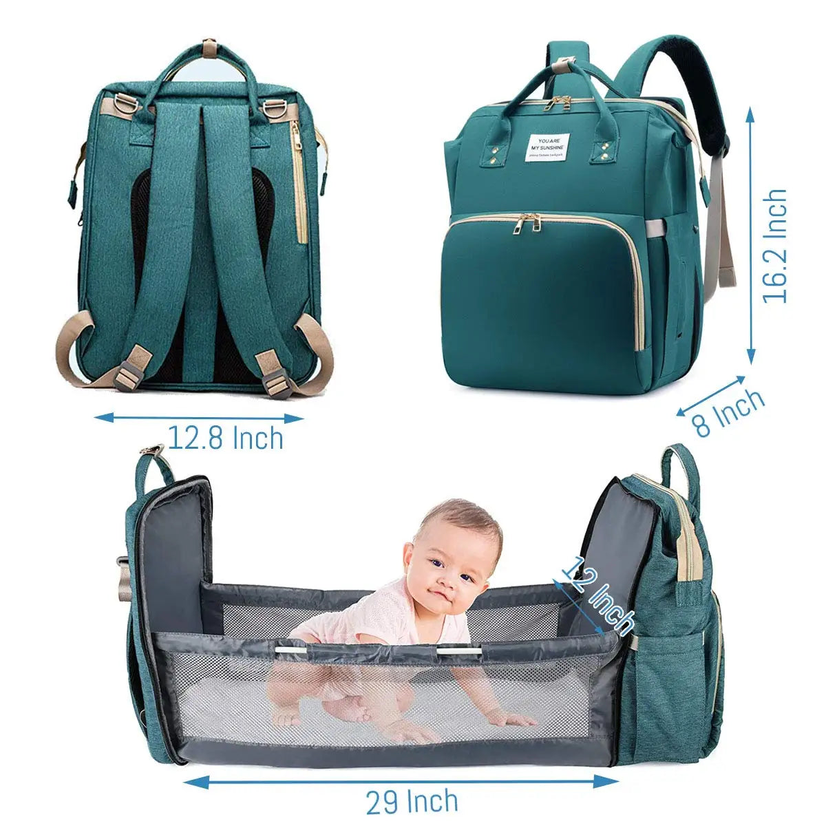 3-in-1 Baby Diaper Bag Backpack with Foldable Travel Bed