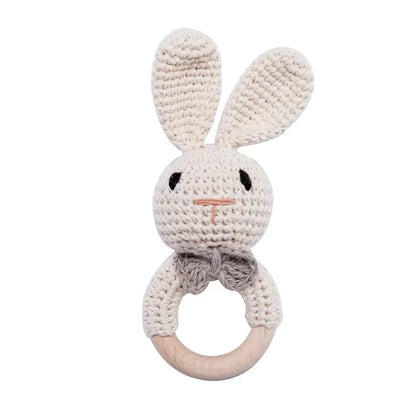 Handcrafted Crochet Bunny Rattle with Wooden Teether
