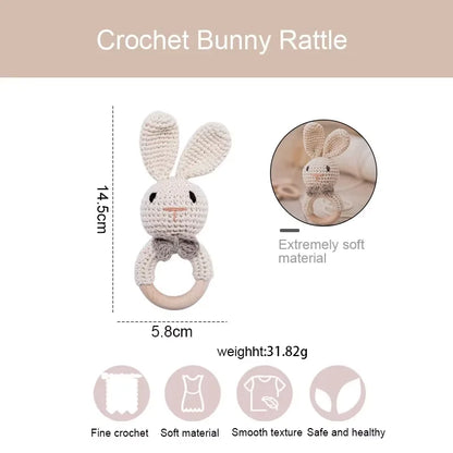 Handcrafted Crochet Bunny Rattle with Wooden Teether
