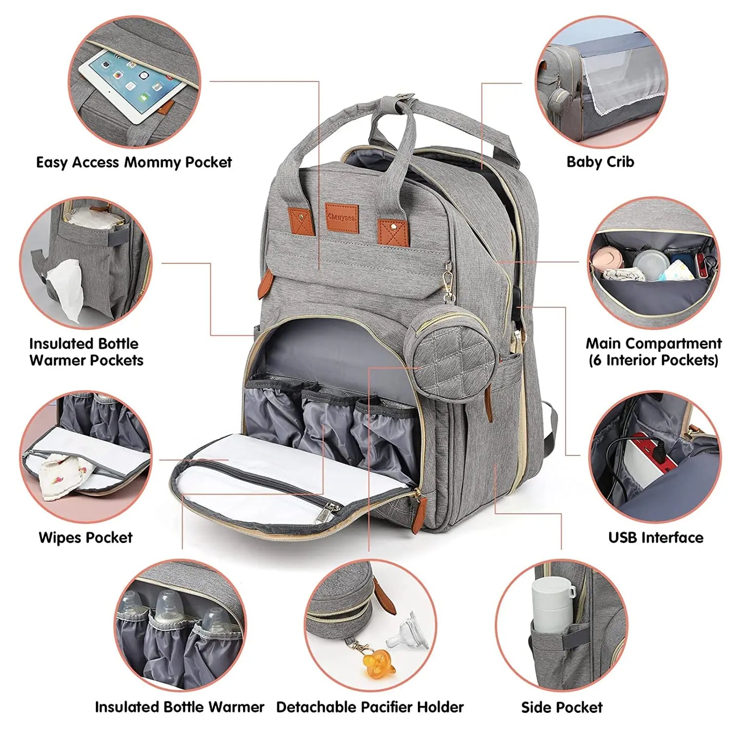 3-in-1 Baby Diaper Bag Backpack with Foldable Travel Bed