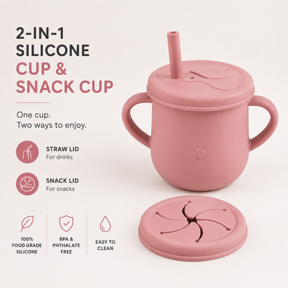 Siliconen babytrainingsbeker en snackbeker 2-in-1