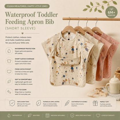 Waterproof Toddler Feeding Apron Bib (Short Sleeve)