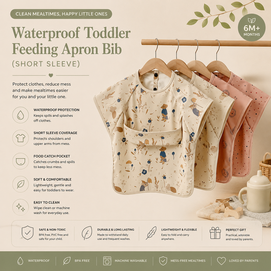 Waterproof Toddler Feeding Apron Bib (Short Sleeve)
