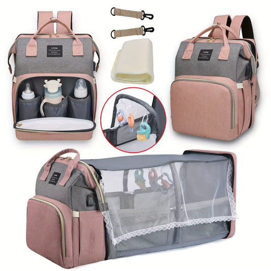 3-in-1 Diaper Bag with Foldable Baby Bed