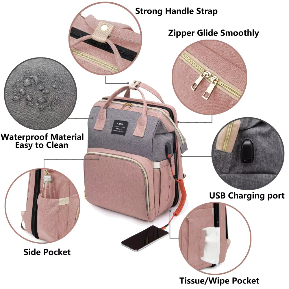 3-in-1 Diaper Bag with Foldable Baby Bed