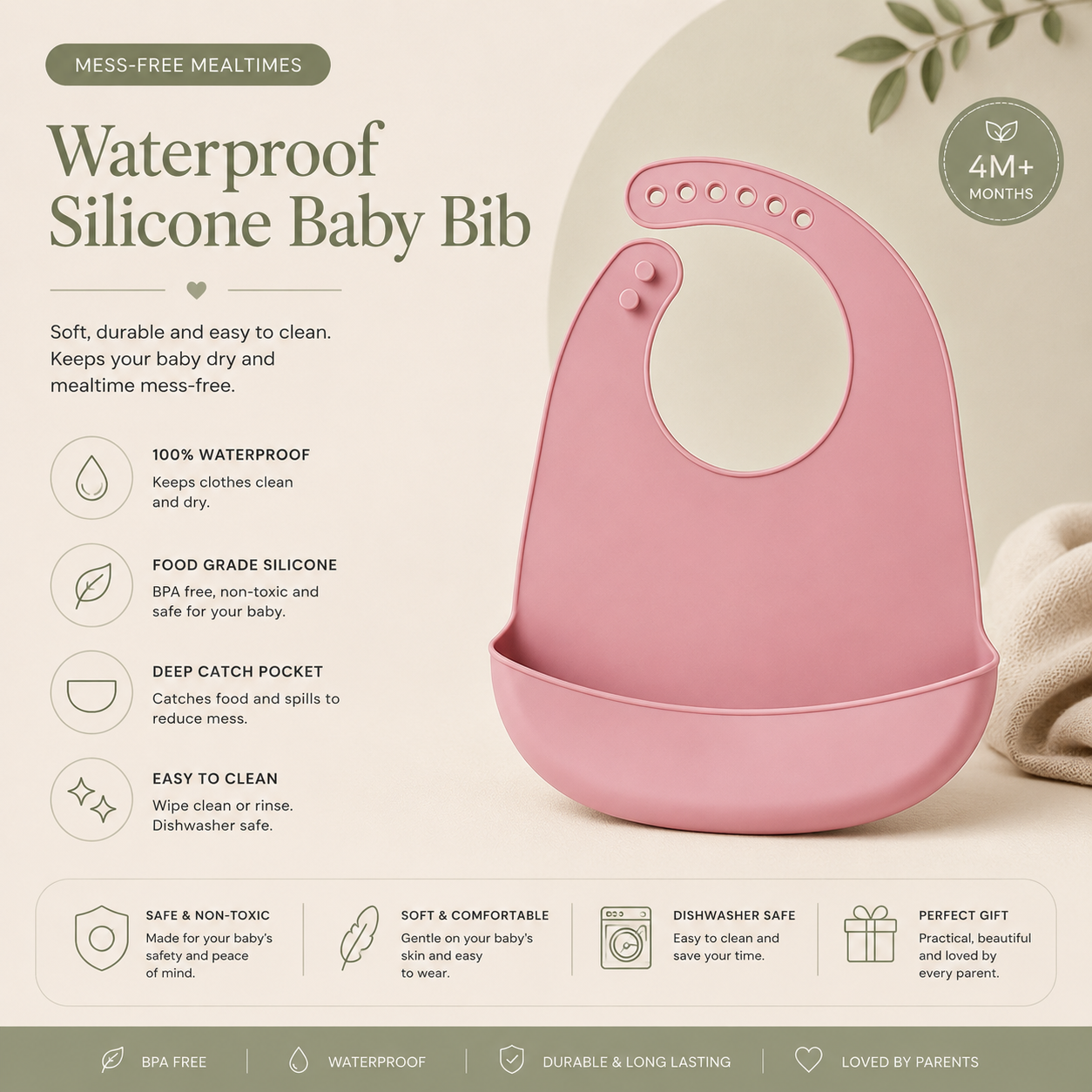 Waterproof Silicone Baby Bib