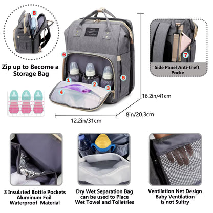 3-in-1 Diaper Bag with Foldable Baby Bed
