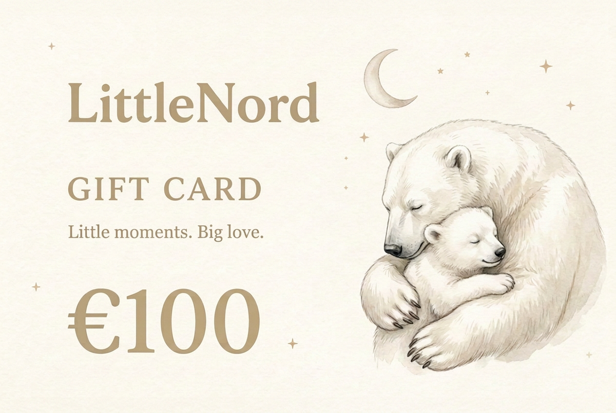 LittleNord €100 gift card with sleeping polar bear cub beneath a moon