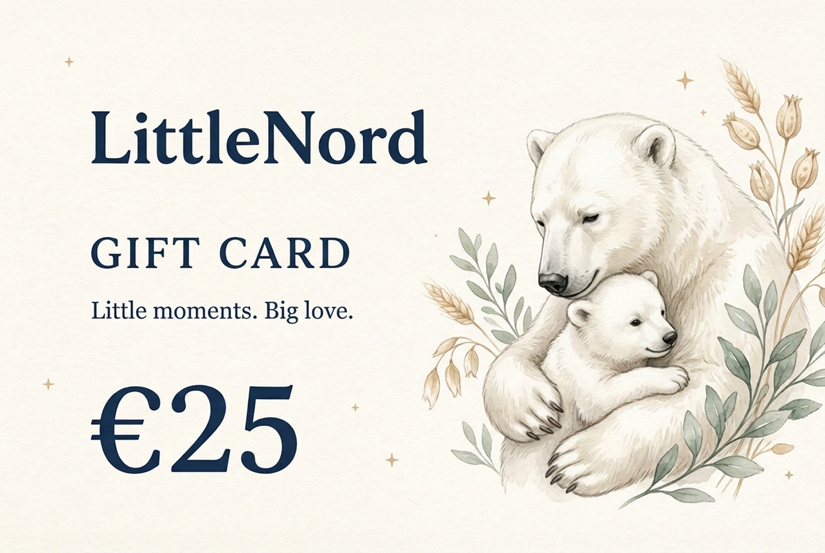 LittleNord €25 gift card with polar bear parent and cub on ivory