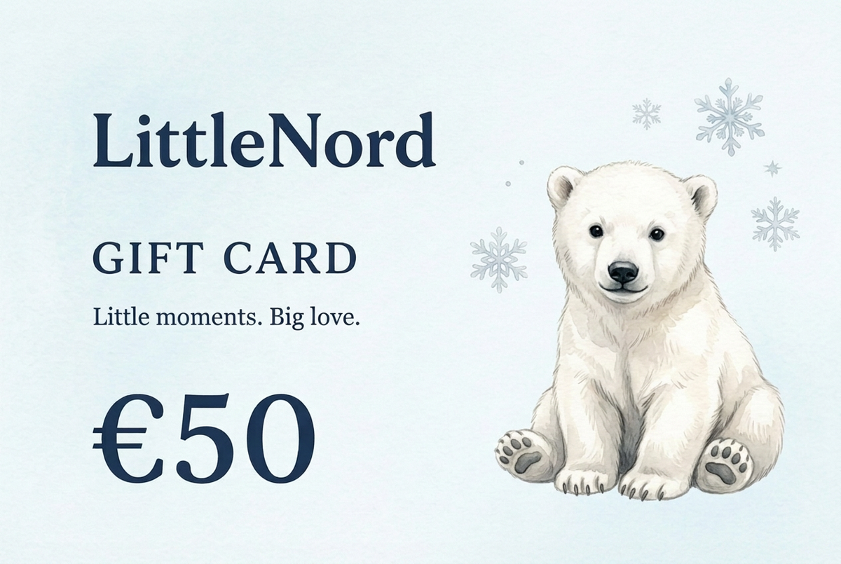 LittleNord €50 gift card with polar bear cub on ice blue